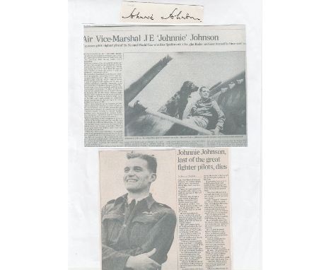 AVM Johnnie Johnson DFC Signature and obituary of the RAF s official top scoring fighter ace of WWII Air Vice Marshal James E