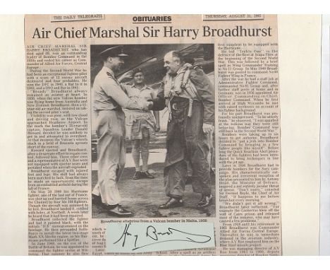 Sir Harry Broadhurst Signature & Obituary of one of the great fighter commanders in the Battle of Britain and WWII Air Chief 