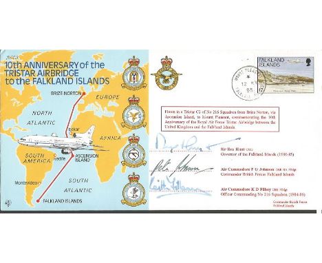 Sir Rex Hunt, Air Comm P G Johnson and Air Comm K D Filbey signed JS(CC)3ba 10th Ann Tristar Airbridge to Falkland Islands co