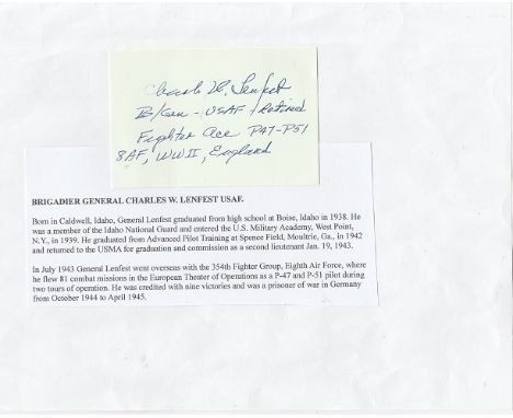 Brigadier General Charles W. Lenfest Signature of USAF fighter ace. Good condition. We combine postage on multiple winning lo