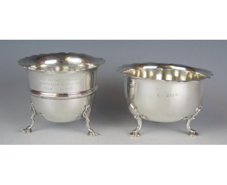 A George V silver sugar basin maker Stokes &amp; Ireland Ltd, Chester, 1911, inscribed, of cylindrical outline with wavy egge
