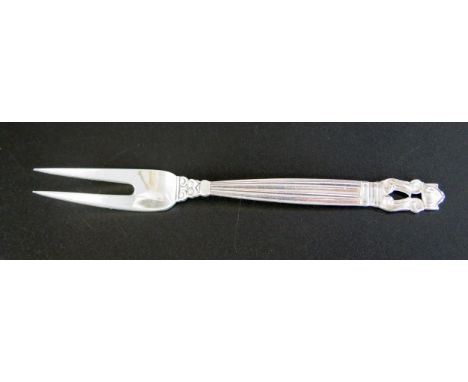 Georg Jensen, sterling silver cold cut fork, stamped marks and import marks, 11.5cm long, 13gms, 0.44ozs. 