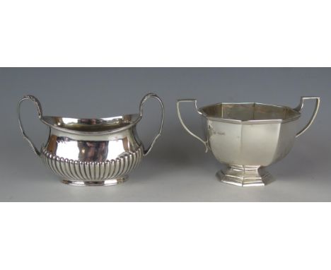 A George V silver twin-handled sugar basin, maker Thomas Bradbury &amp; Sons Ltd, Sheffield 1925, of octagonal outline, 14cm 