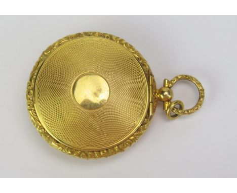 A Large 19th Century Precious Yellow Metal Double Sided Locket with engine turned decoration, 40.9mm diam, KEE tested as 18ct