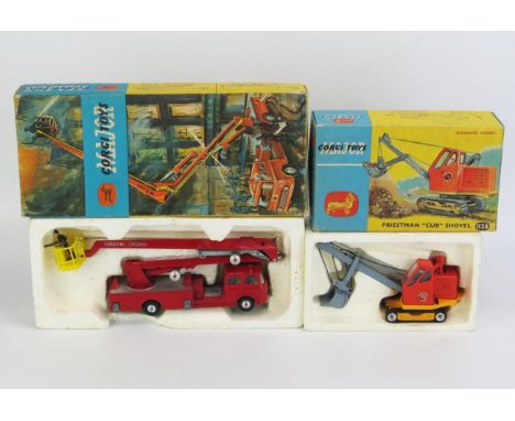 Corgi Major Toys Pair including 1127 Simon Snorkel Fire Engine and 1128 Priestman "Cub" Shovel - excellent in very good boxes