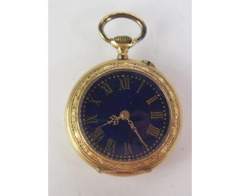 A Ladies 18ct Gold and Enamel Ladies Fob Watch, 25.85mm diam., 14.2g gross 