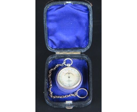 A 19th century pocket thermometer, by Moritz Immisch, London, with 2.5cm dial, contained in a Morocco leather box. 