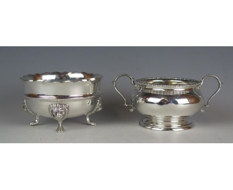 A George V silver sugar basin, maker W. Bruford &amp; Son Ltd, London, 1928, of circular outline with wavy edge border, raise