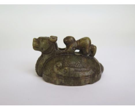 A Chinese Jade Carving of a Dragon Turtle (Longgui), 61mm long 