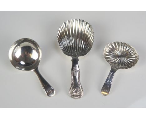 A George IV Scottish silver caddy spoon, maker James &amp; Walter Marshall, Edinburgh, 1827, of Fiddle, Shield and Thread des