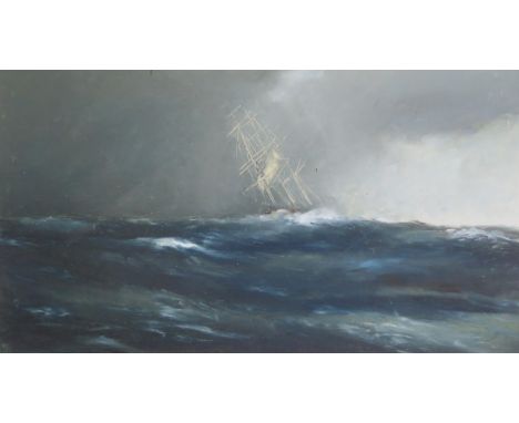Stormy Seascape, oil on board, signature indistinguishable, image size 53 x 30 cm, frame 88 x 66 cm, glass missing** Please r