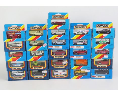 Matchbox Superfast Blue Box Collection, some Lesney issues, models include 44 Skoda 130 LR, 25  Audi Quattro, 56 Mercedes 450