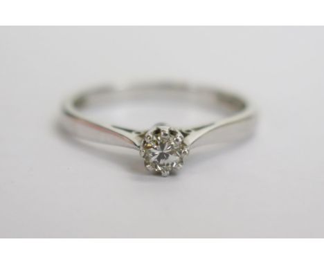 An 18ct White Gold and Diamond Solitaire Ring, 3.6mm brilliant round cut, size K.5, Sheffield hallmarks, 2.33g. Boxed 