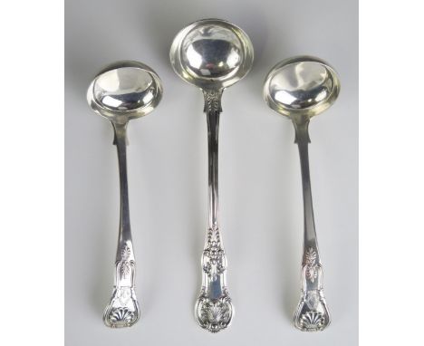 A pair of Victorian Scottish silver single struck Kings pattern sauce ladles, maker John Wilkie, Edinburgh, 1853, together wi