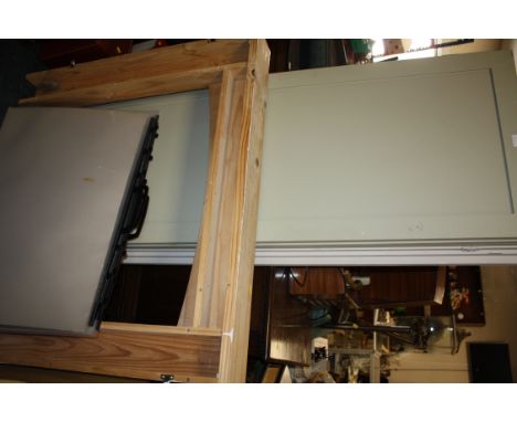 A PINE FIRE SURROUND AND A PAINTED SIX FOLD SCREEN TOGETHER WITH THREE ART PORTFOLIO WALLETS
