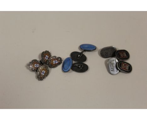 THREE PAIRS OF VINTAGE SILVER &amp; ENAMEL CUFFLINKS 