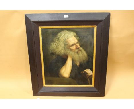 (XVII-XVIII). Old master style study of a bearded man holding a staff, thought to be St. Jerome, unsigned, oil on canvas, fra