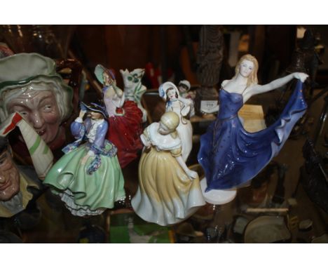 FIVE CERAMIC LADY FIGURES OF VARIOUS MAKERS TOGETHER WITH TWO CONTINENTAL STYLE CERAMICS (7) A/F