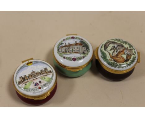 THREE CRUMMELS ENAMEL PILL BOXES 