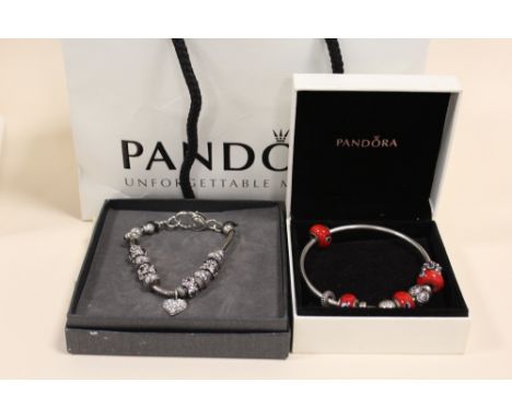 A PANDORA BANGLE, TOGETHER WITH A SIMILAR BRACELET (2) 
