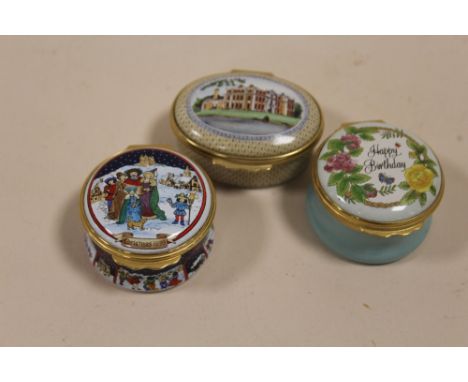 THREE HALCYON DAYS ENAMEL PILL BOXES 