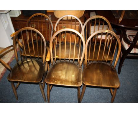 SIX ERCOL HOOP BACK DINING CHAIRS