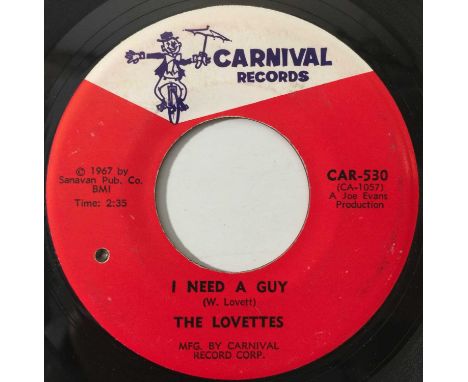THE LOVETTES - I NEED A GUY/ I'M AFRAID 7" (US NORTHERN - CAR-530). A superb soul 7" by female Jersey group The Lovettes; I N