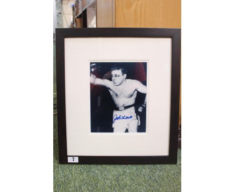 Jake LaMotta signed Photographic print framed and mounted. 43 x 48cm total size. with COA to reverse
