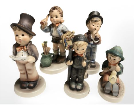 Five 1970's Hummel and Goebel figurines including chimney sweep etc 