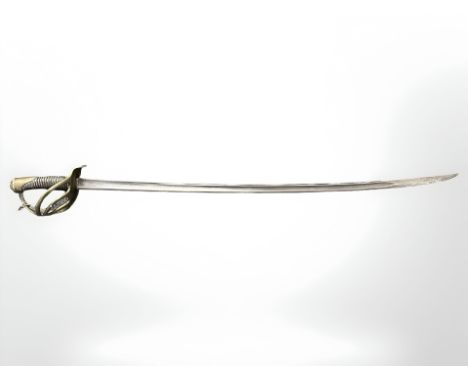 A 19th century French model 1822 light cavalry trooper's sabre, with 96 cm single edged curved blade and brass three bar hilt