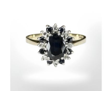 A 9ct gold sapphire and diamond cluster ring, size N CONDITION REPORT: 2.3g