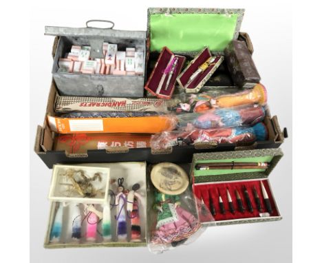 Oriental wares : bowls, Mahjong tiles, letter knives etc 