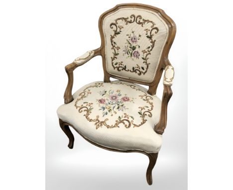 A continental walnut tapestry armchair, width 60 cm 