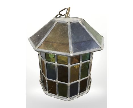 A leaded stained glass light shade, height 25 cm.