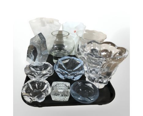 A group of Scandinavian and Polish glass vases, tea light holders etc 