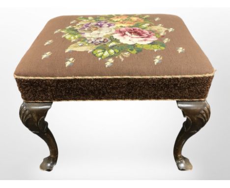 A Georgian style tapestry footstool, width 52 cm 