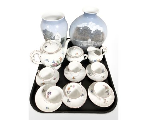 Two Bing and Grondhal porcelain vases and a Furstenberg tea service 