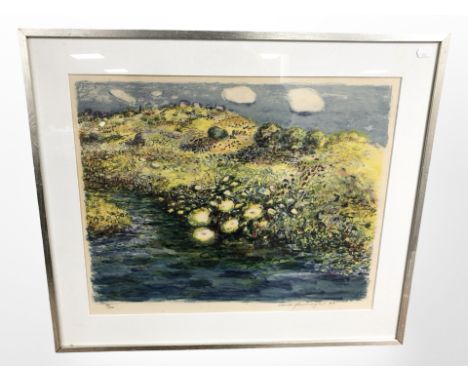 Twentieth century Continental School : A rolling landscape, colour lithograph, indistinctly signed, dated '79, numbered 70/10