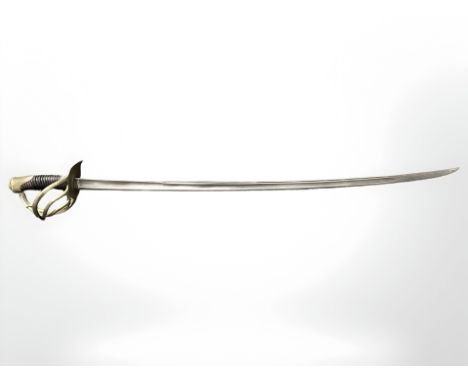 A 19th century French model 1822 light cavalry trooper's sabre, with 96 cm single edged curved blade and brass three bar hilt