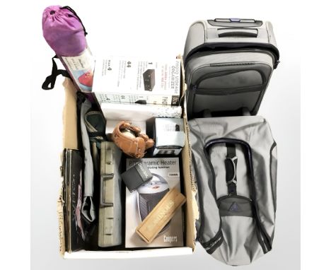 Mixed items including luggage cases, a small quantity of LPs including The Who, Paul McCartney, Michael Jackson, dominoes, ba