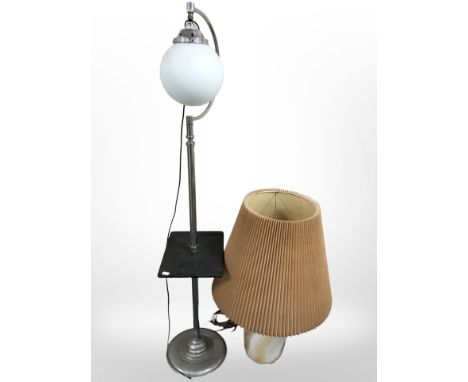 A chrome standard lamp and a ceramic table lamp.