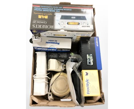 Home electricals including Olympus digital camera, Roberts Gemini 20 radio, Panasonic radio etc 