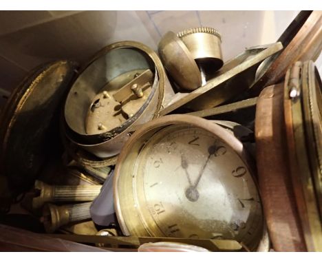 Quantity of brass clock movements, faces and cases. Not available for in-house P&amp;P 