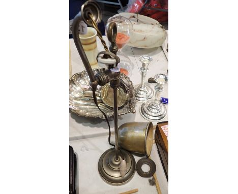 White metal desk lamp, H: 40 cm. Not available for in-house P&amp;P 