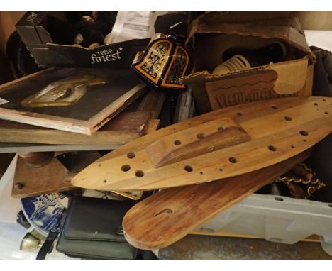 Mixed items to include wooden boat lamp base. Not available for in-house P&amp;P 