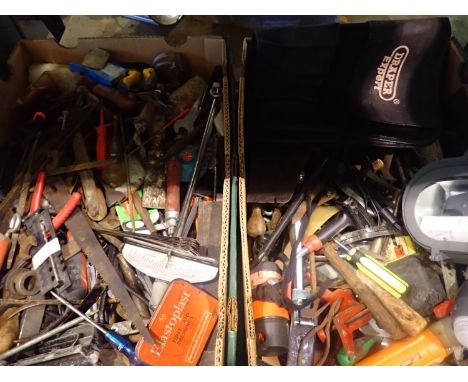 Two boxes of mixed hand tools and garage items. Not available for in-house P&amp;P 