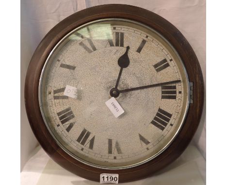 Large oak cased circular wall clock, D: 40 cm. Not available for in-house P&amp;P 