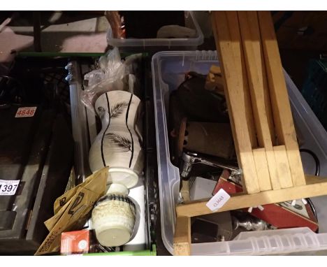 Two boxes of mixed items to include film developers and easel. Not available for in-house P&amp;P 