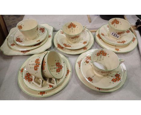 Crown Devon Art Deco tea service, nineteen pieces. No chips, cracks or visible restoration. Not available for in-house P&amp;