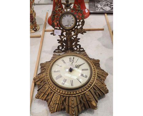 Smiths sunburst eight day clock and a brass bound clock thermometer, both not working at lotting. Not available for in-house 